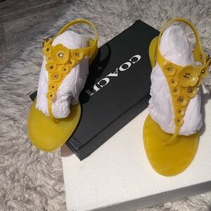 Coach Yellow Floral Jelly T-Strap Sandals